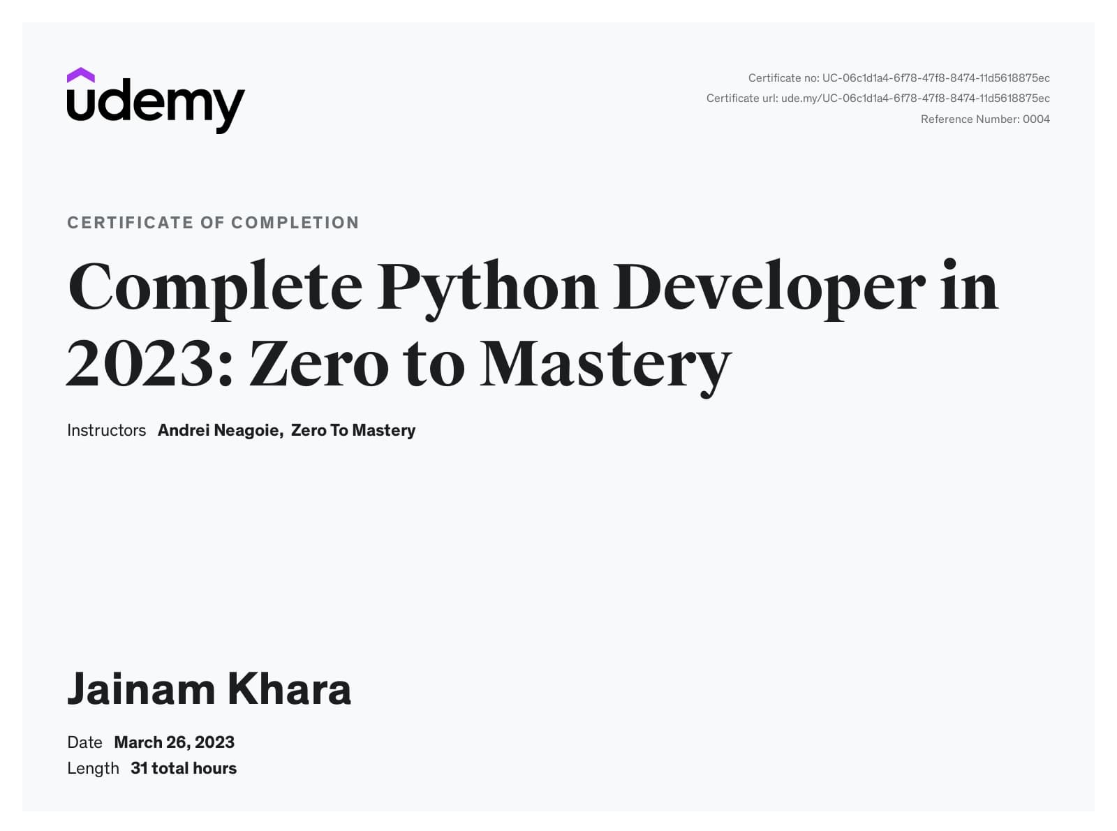Complete Python Developer in 2023: Zero to Mastery